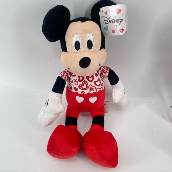 Disney Mickey and Minnie Mouse Red White Hearts Valentine 10” Bean Plush Set - Picture 5 of 15